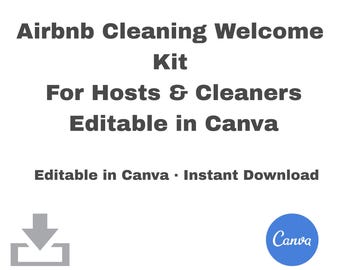 Airbnbホストと清掃員向け清掃ウェルカムキット | 編集可能なCanvaテンプレート | ターンオーバーチェックリストとクライアントガイド