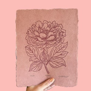 Peony | Modern Botanical Art | Original Linocut Block Print