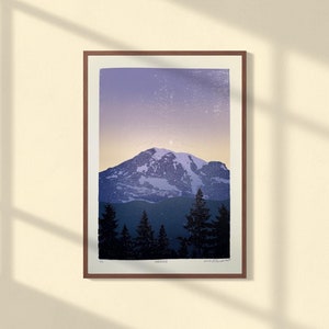 Mountain Landscape Block Print | Paradise at Mount Rainier National Park | Original Art Linocut Reduction Block Print