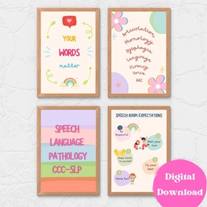 Colorful Speech Therapy room decor | Printable wall art speech language pathology | SLP throwback wall art | Instant Download SLP wall art