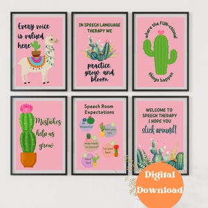 Niedliche Kaktus Logopädie Raumdekoration | SLP Dekor und Geschenk | Digital Download Poster | Sprechsprache Pathologie Dekor | SLP Studenten Geschenk