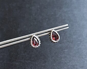 Natural Garnet Stud Earrings in Silver, January Birthstone Jewelry, Rare Red Gemstone Earrings, Root Chakra Energy Healing Gift for Her