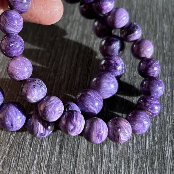 High Quality Natural Charoite Beaded Bracelet in 9 & 11MM Custom Length Energy Healing | Charoite Bracelet Healing Crystal Gift for Unisex