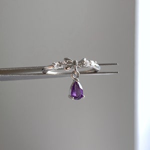 Amethyst Adjustable Silver Ring Unique Design with Zircon | Amethyst Ring Free Size Ring Gift for Her Birthstone of February