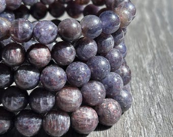 Rare Natural Sparkling Bloodshot Iolite Sunstone Beaded Bracelet in 7 to 11mm Energy Gift | Bloodshot Iolite Bracelet Gift for Unisex