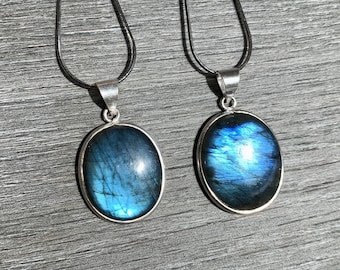 Natural Rare Blue Labradorite Oval Silver Pendant | Labradorite Necklace Labradorite Pendant 925 Sterling Silver Pendant (without chain)