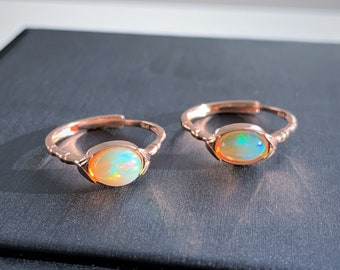Ethiopian Opal Ring, Rose Gold, Adjustable October Birthstone Jewelry, Natural Rainbow Fire Opal, Gift for Her