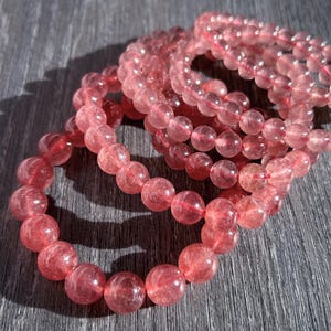 Natural Strawberry Quartz Beaded Bracelet in 6 to 10MM Energy Healing Gift | Strawberry Quartz Bracelet Love Stone Gift for Her