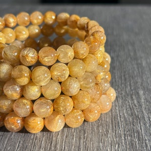 Rare Natural Golden Rutilated Quartz Beaded Bracelet in 8 to 9MM Custom Length Energy Healing Gift | Rutilated Quartz Bracelet