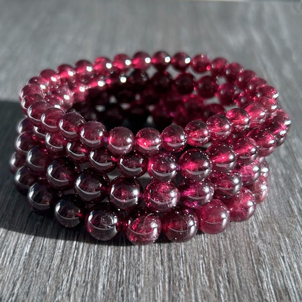 Rare High Quality Rhodolite Purple Garnet with Glitter Beaded Bracelet in 6 to 8MM Custom Length Energy Healing Gift | Garnet Bracelet