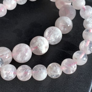 Top Quality Rare Natural Pink Sericite Snowflake Quartz Beaded Bracelet in 8 & 11MM Custom Length Energy Healing | Snowflake Quartz Bracelet
