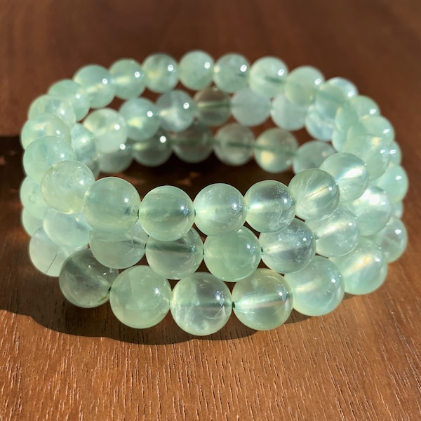 High Quality Natural Prehnite Beaded Bracelet in 8 to 10MM Custom Length Handmade Energy Healing Gift | Prehnite Bracelet