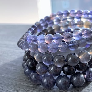 Natural Iolite Beaded Bracelet in 6 to 9MM Custom Length Handmade Energy Healing Balancing Gift | Iolite Bracelet