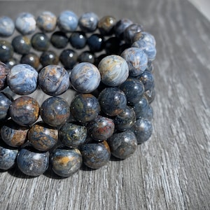 Rare Blue Pietersite Beaded Bracelet in 8 to 10MM: Energy Healing Gemstone
