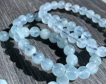 High Quality Aquamarine Beaded Bracelet in 7 to 8MM Custom Length Handmade Energy Healing Gift | Aquamarine Bracelet Birthstone of March