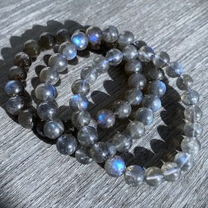 Seltenes natürliches schwarzes Labradorit mit blauem Licht & Schimmer Perlenarmband in 8 bis 9 MM Energieheilungsgeschenk | Labradorit Armband Geschenk für Ihn