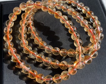 Armband natuurlijke citrien, kristallen sieraden met 6 mm kralen, geboortesteen november, steen van rijkdom en overvloed, echte gele kwarts