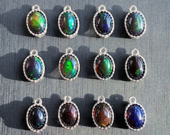 Rare Rainbow Black Opal in Oval Shape Silver Mini Pendant & Charm | Opal Pendant Opal Necklace 925 Sterling Silver (without chain)