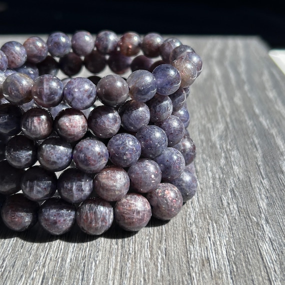 Rare Natural Sparkling Bloodshot Iolite Sunstone Beaded Bracelet in 7 to 11mm Energy Gift | Bloodshot Iolite Bracelet Gift for Unisex