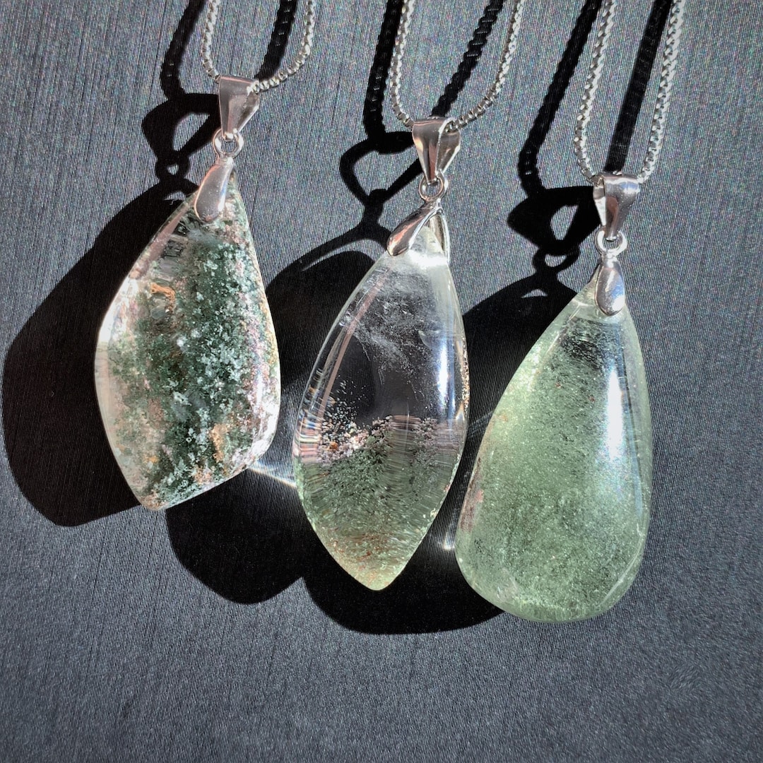 Natural Green Garden Quartz Phantom Quartz Pendant Garden Quartz Necklace Garden Quartz Pendant