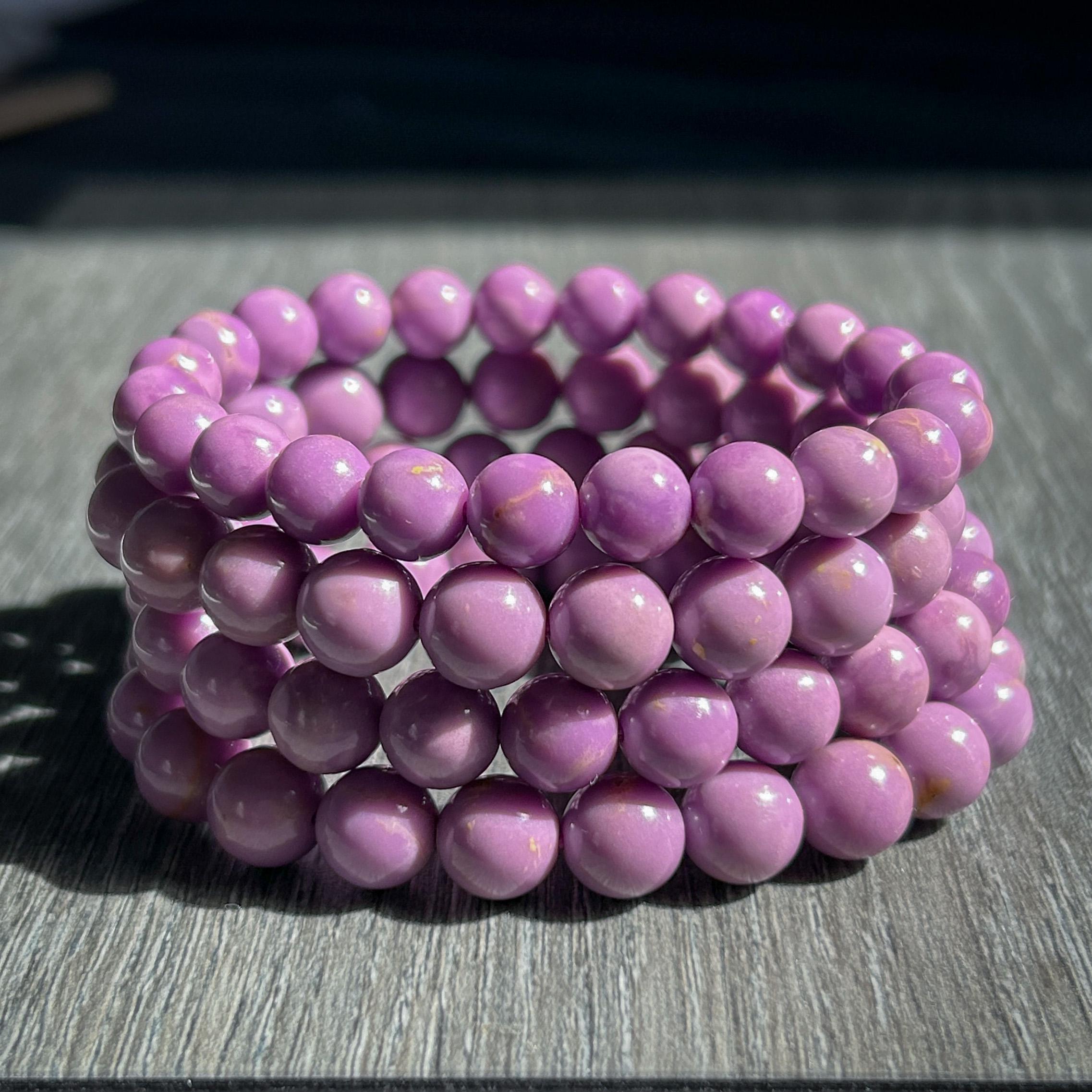 Natural Phosphosiderite Purple Mica Beaded Bracelet in 8 & 9MM Energy Healing Gift | Purple Mica Bracelet Gift for Her
