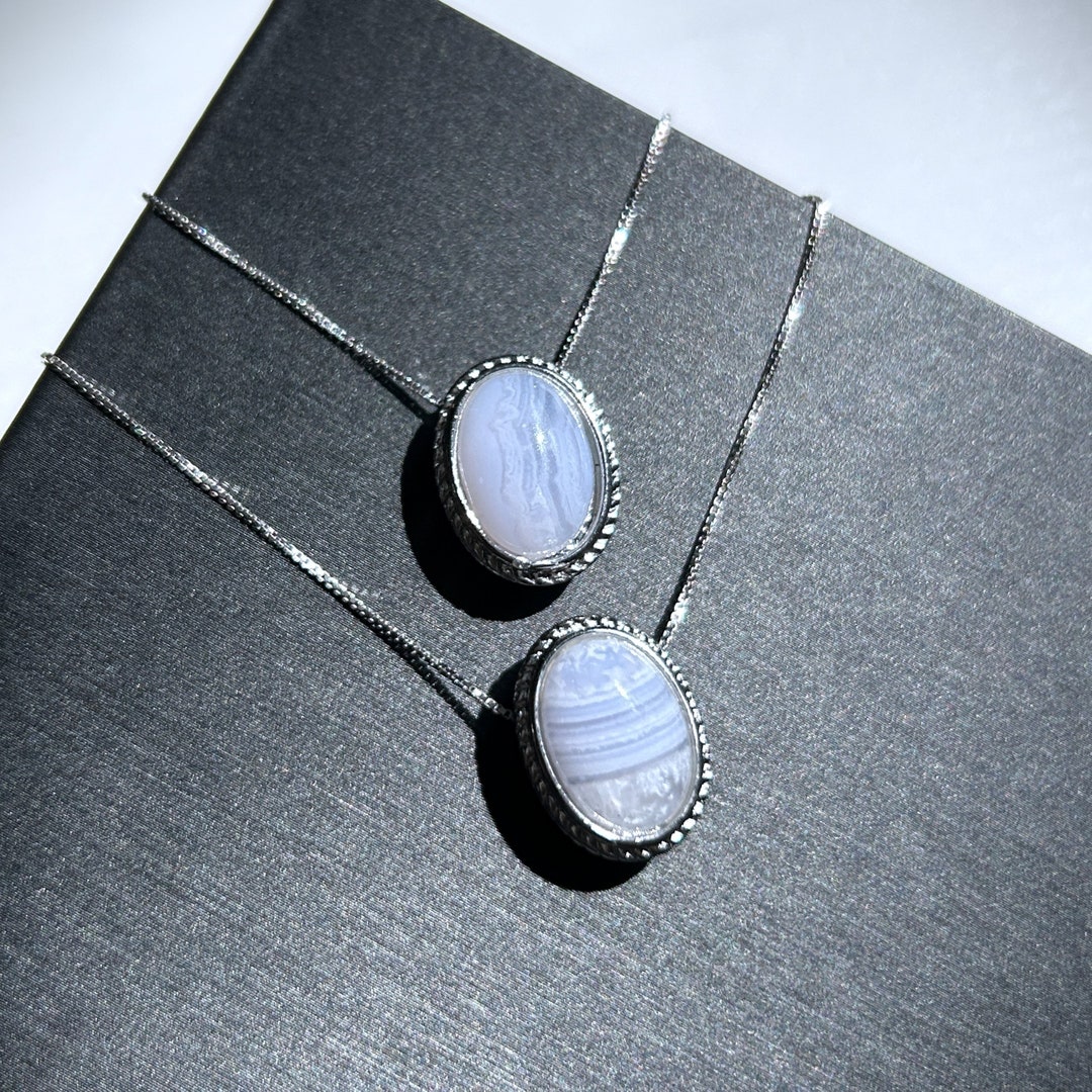 Natural Blue Lace Agate In Oval Shape Silver Pendant Blue Lace Agate Natural Blue Lace Agate In Oval Shape Silver Pendant Blue Lace Agate