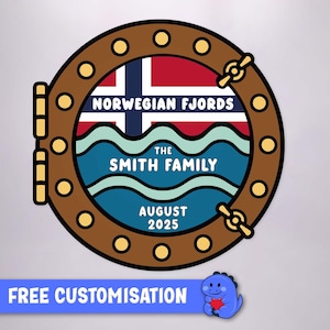 Personalised Porthole Cruise Door Magnet. Choose any destination