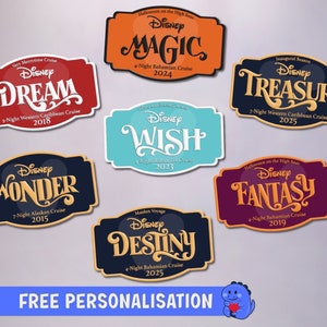 Targa originale Disney Cruise, magnete personalizzato / insegna / magnete per porta con nome della nave / retro magnetico completo