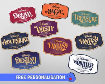 Oryginalny spersonalizowany magnes na tabliczkę z nazwą statku Disney Cruise | Znak | Magnes na drzwi z nazwą statku | Pełny tył magnesu