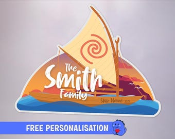 Imán para puerta de crucero personalizado con diseño de barco Moana / Parte trasera magnética completa