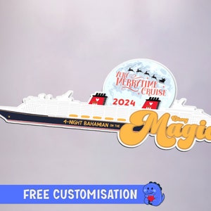 Disney-cruiseschip met kerstthema - Gepersonaliseerde Very Merrytime Cruise-deurmagneet | Disney cruisemagneten | Volledige magneet achterkant