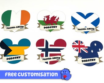 Flag Personalised Cruise Door Magnets - Hearts or Mickey Heads - Choose any flag