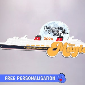 Halloween themed Disney Cruise Ship - Personalised Halloween on the High Seas Cruise Door Magnets | Disney Cruise Magnets | Full Magnet Back