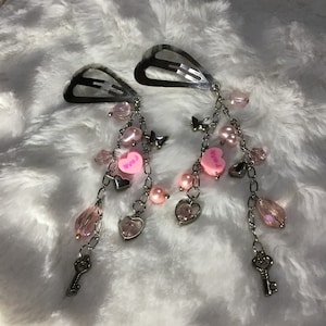 Beaded Hair Clips, Cute Chain Detailed Hair Pins, Y2K, Coquette, Kawaii, Heart Detailed Hair Clips, Paired Hair Clips
