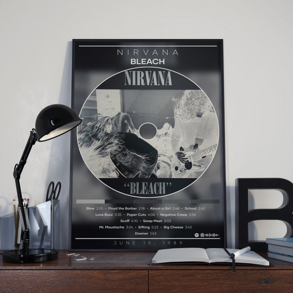 Nirvana Poster Print / Bleach Poster / Album Cover Poster / Rock Music Poster / CD Poster, Tracklist Poster, Music Poster Gift