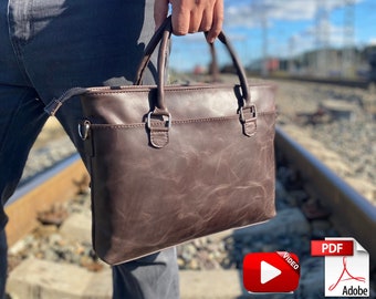 Leather Briefcase Pattern, Laptop Bag Pattern, Messenger Bag Pattern, PDF Sewing Pattern with Video Tutorial, Satchel Bag Pattern