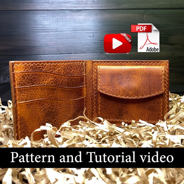 Bifold Wallet PDF Muster mit Video Tutorial, wie man Brieftasche, Herren Leder Brieftasche, Bifold Leder Brieftasche, Münzfach, Geld Brieftasche PDF macht