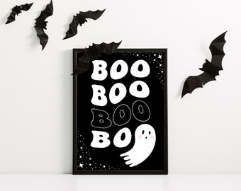 Boo Ghost Halloween Cute Girly Imprimible. Arte descargable de Halloween Femenino. Lindo estampado de decoración de Halloween.