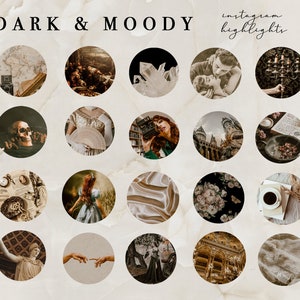 25 Dark and Moody Instagram Highlight Covers. Vintage Dark Academia Insta Story Highlights. Neutral Classy Aesthetic Icons.