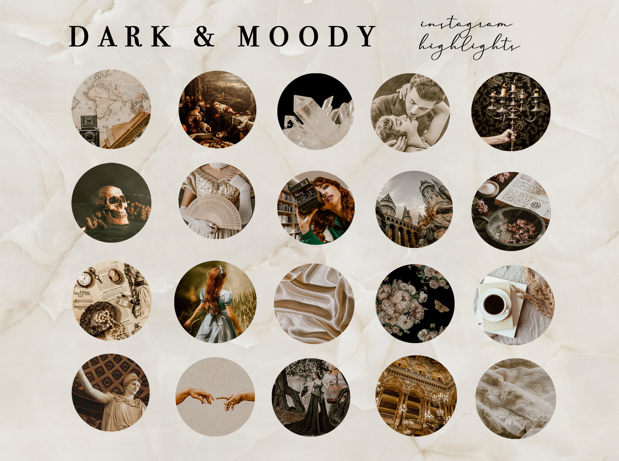 25 Dark and Moody Instagram Highlight Covers. Vintage Dark Academia