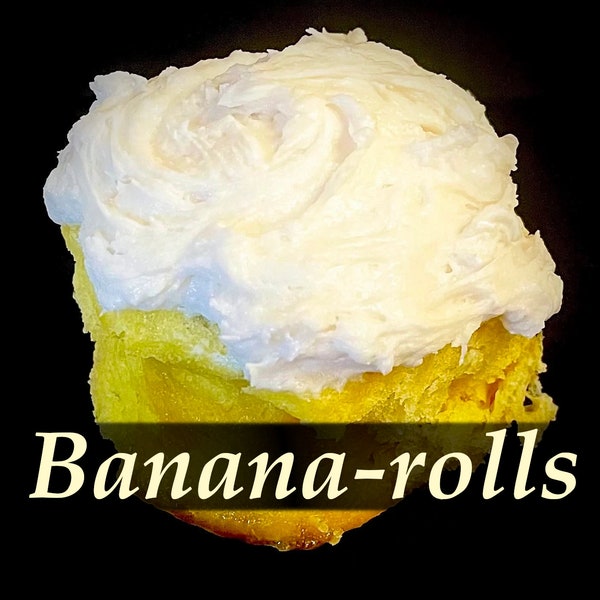 Banana Pudding Rolls, Buttercream Frosting, 8 Rolls per Order, Freshly Made, Butter and Brown Sugar Filling, Vegan Option