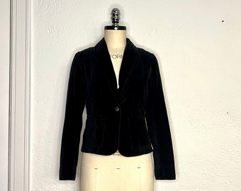 90s Y2K shawl collar ann taylor loft black Velvet corduroy Jean womens Blazer jacket Made on 100 percent cotton Whimsigoth Dark cottagecore