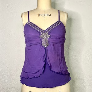 Purple Blouse with Spaghetti Straps by Anonymous 90s Vintage Tank Top Womens Sleeveless Blouse Summer Blouse Camisole Top