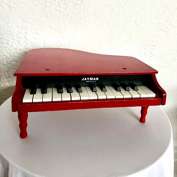 Jaymar Baby Grand Piano Wooden in Bright Red 1970s Miniature Musical Instrument/Pretend Play/Black and White/Made in the USA/Matte Finish