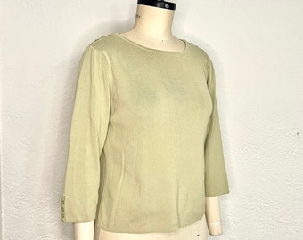 Green Womens 3 Quarter Long Sleeve Boat Neck Blouse Shirt by Geoffrey Beene 90s Aesthetic Trendy Boat Neck Y2K Sweater Top 90s Clothing