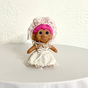 Vintage 90s Troll Doll by Russ Berrie & Co Pink Troll Hair Bride Doll Wedding Dress Girl Troll Doll Clothes