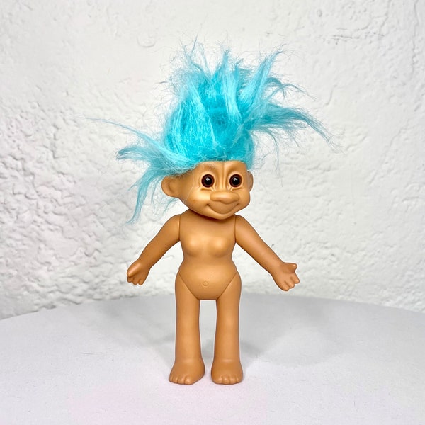 Rare Collectible Tracy Troll Large Poseable Girl Doll Figurine with Blue Troll Hair by Russ Berrie and Co from the 90s Uneeda Troll Doll