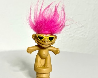 Rare Collectible Troll with Pink Troll Hair and Sun Glasses Wine Bottle Stopper Accessory 1992 by Russ Berrie and Co great Wine Lover Gift