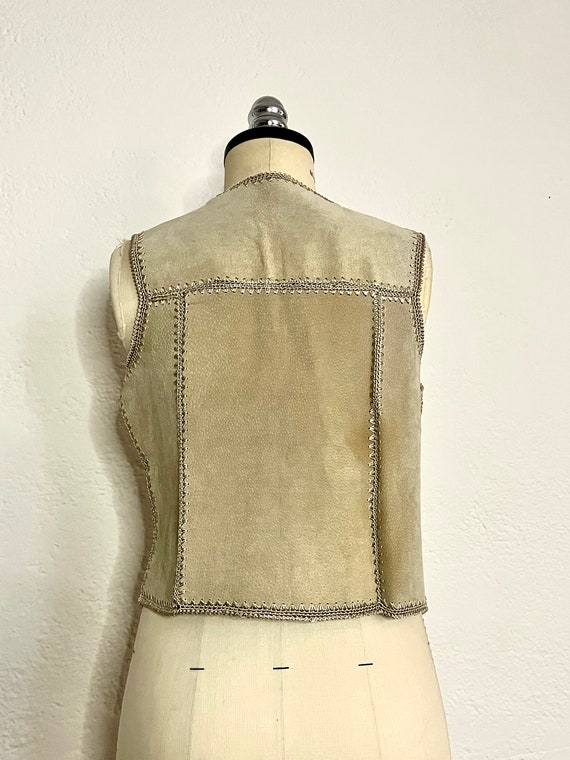 Vintage 90s Leather Suede Light Tan Vest Hand Kni… - image 10