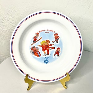 Campbells Soup 1980s Sarajevo Winter Olympics Milk Glass Bowl by Corelle and Corning Ware with Kids Playing Bobsleigh Figure Skating Skiing